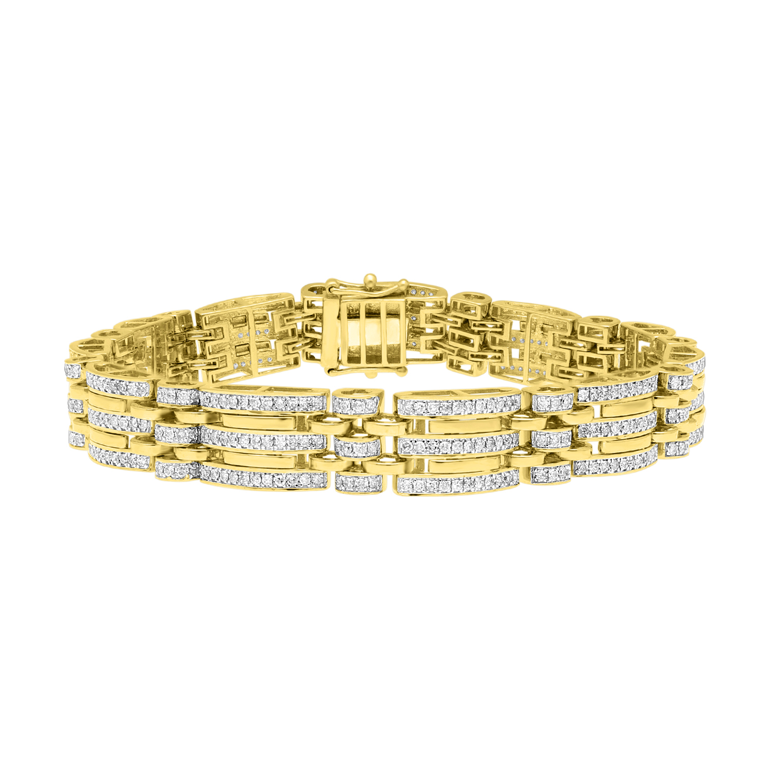 MEN'S BRACELET 3.00CT ROUND DIAMOND 10K YELLOW GOLD - Image 1