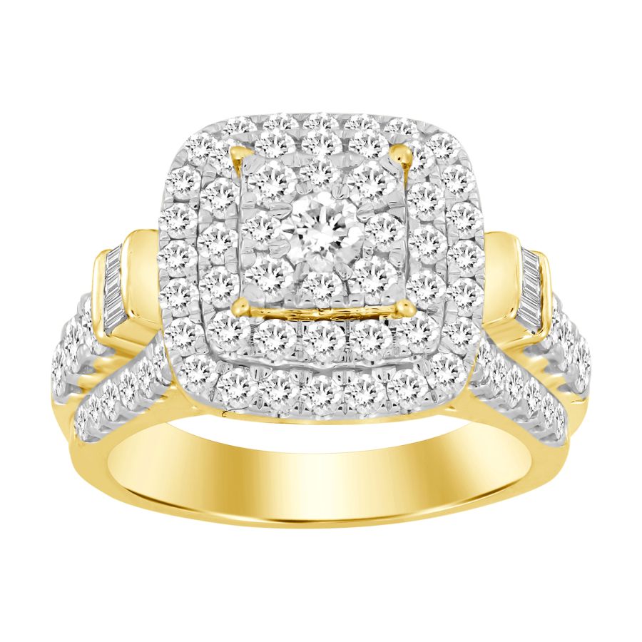 LADIES RING 2.00CT ROUND/BAGUETTE DIAMOND 10K YELLOW GOLD - Image 1