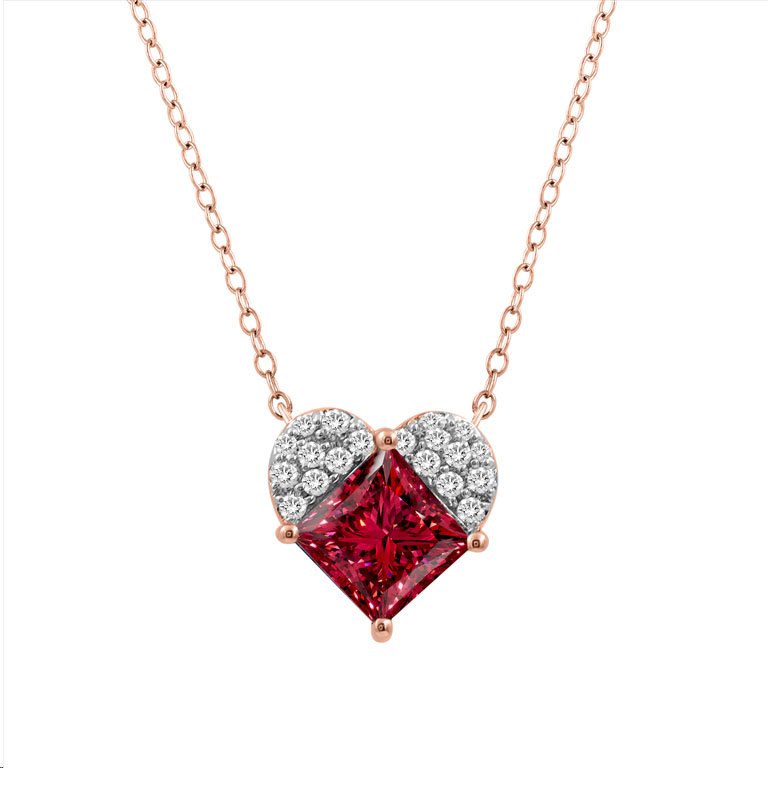 LADIES PENDANT WITH CHAIN 1.13CT ROUND/RUBY DIAMOND 14K ROSE GOLD (CENTER STONE RUBY PRINCESS -1CT) PC - Image 1