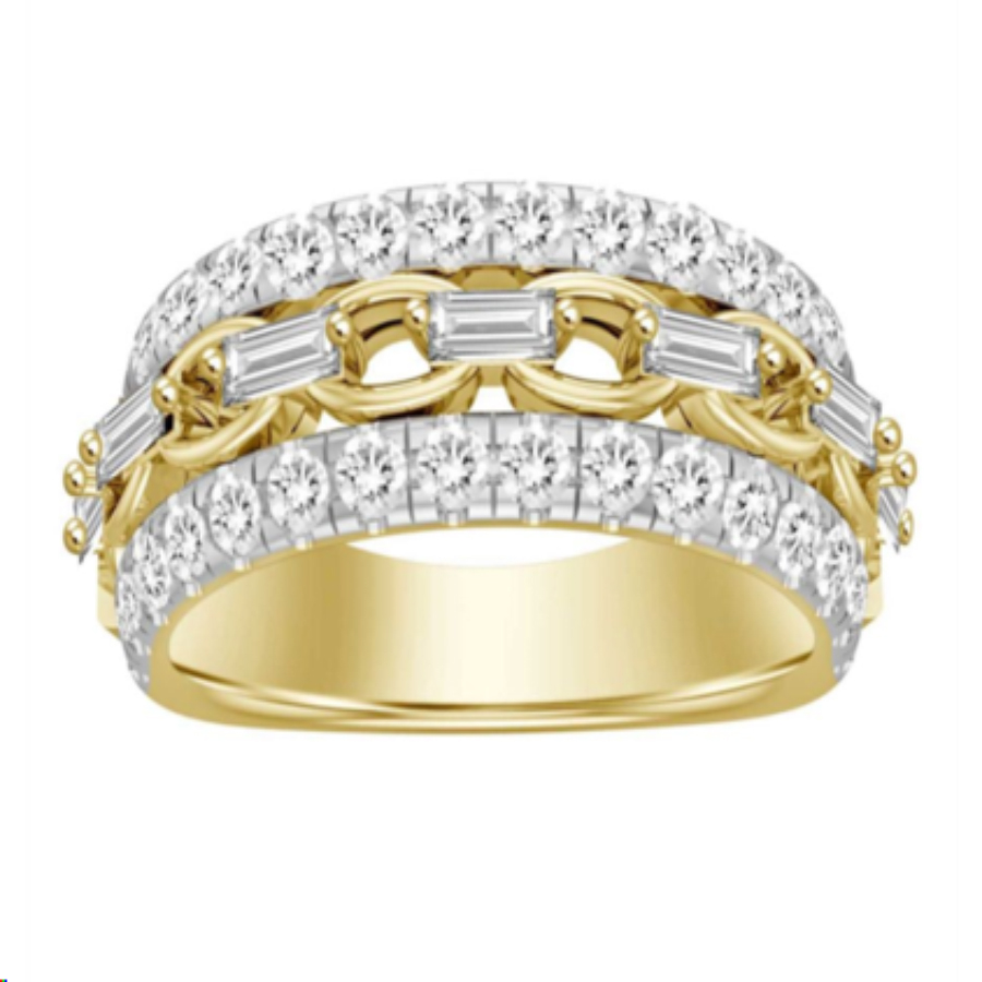 LADIES BAND 1.00CT ROUND/BAGUETTE DIAMOND 14K YELLOW GOLD - Image 1