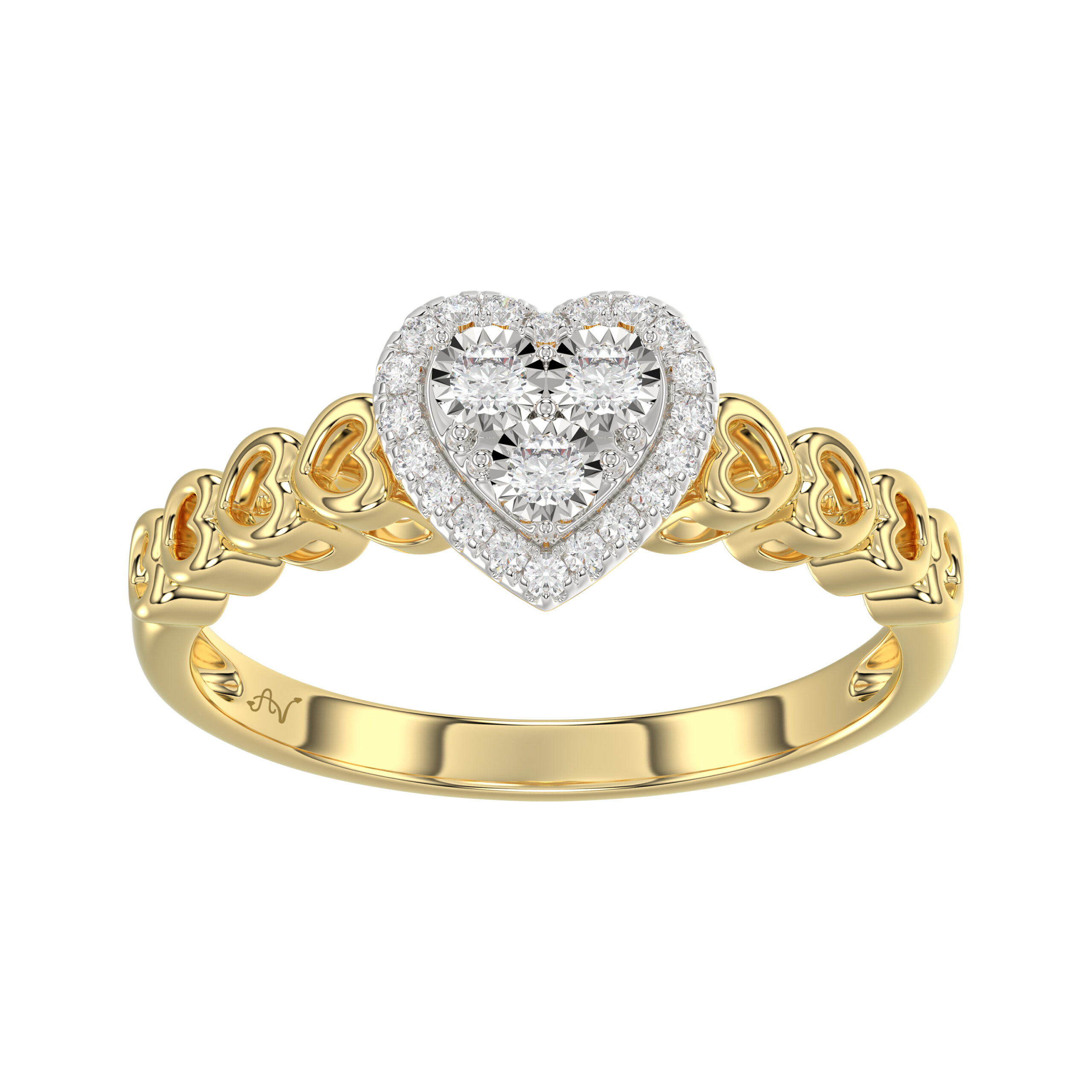Elegant 10K Yellow Gold Heart-Shaped Engagement Ring Featuring 0.12Ct Round Diamonds With A Romantic And Timeless Design. Perfect As A Promise Ring, A - Image 1