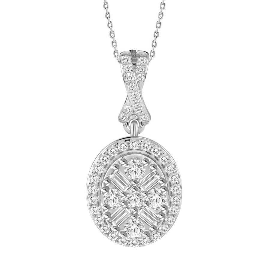 LADIES PENDANT WITH CHAIN 0.20CT ROUND/BAGUETTE DIAMOND 10K WHITE GOLD - Image 1
