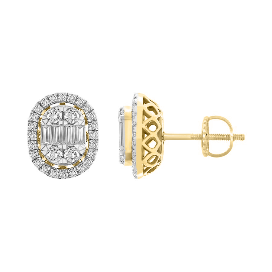 LADIES EARRINGS 0.50CT ROUND/BAGUETTE DIAMOND 14K YELLOW GOLD (SI QUALITY) - Image 1