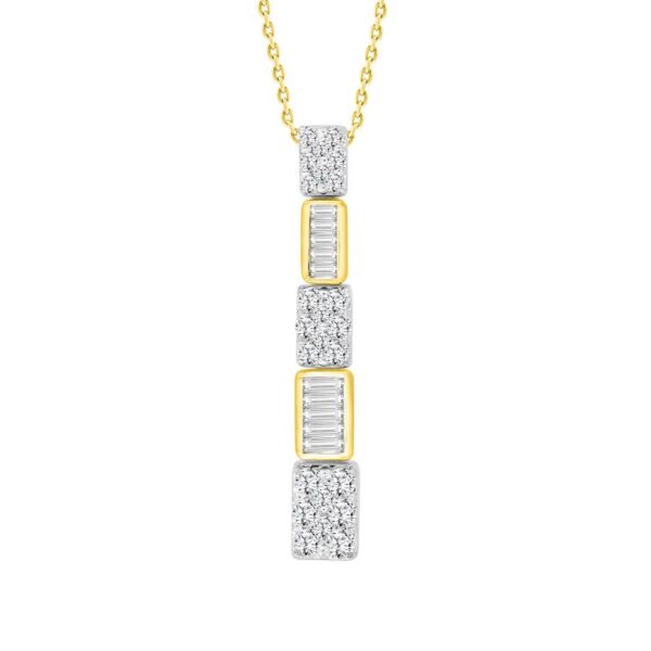 LADIES PENDANT WITH CHAIN 0.50CT ROUND/BAGUETTE DIAMOND 14K WHITE GOLD (SI QUALITY)