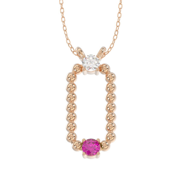 LADIES PENDANT WITH CHAIN 0.15CT ROUND/RUBY DIAMOND 14K ROSE GOLD (CENTER STONE ROUND/RUBY-0.10CT)
