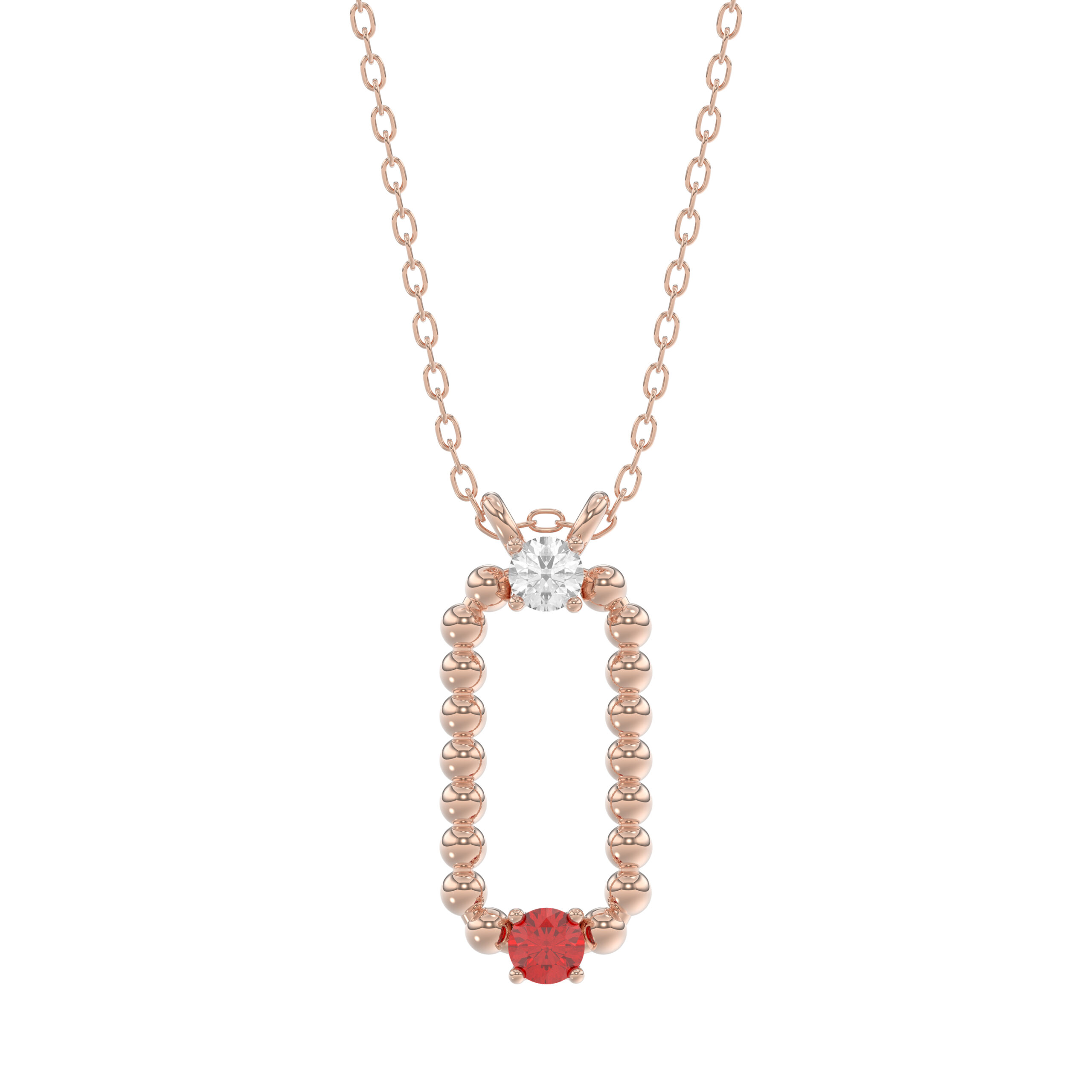 14K Rose Gold 0.15Ct Ruby & Diamond Necklace For Women Natural Round Ruby Ladies Fine Jewelry - Image 1