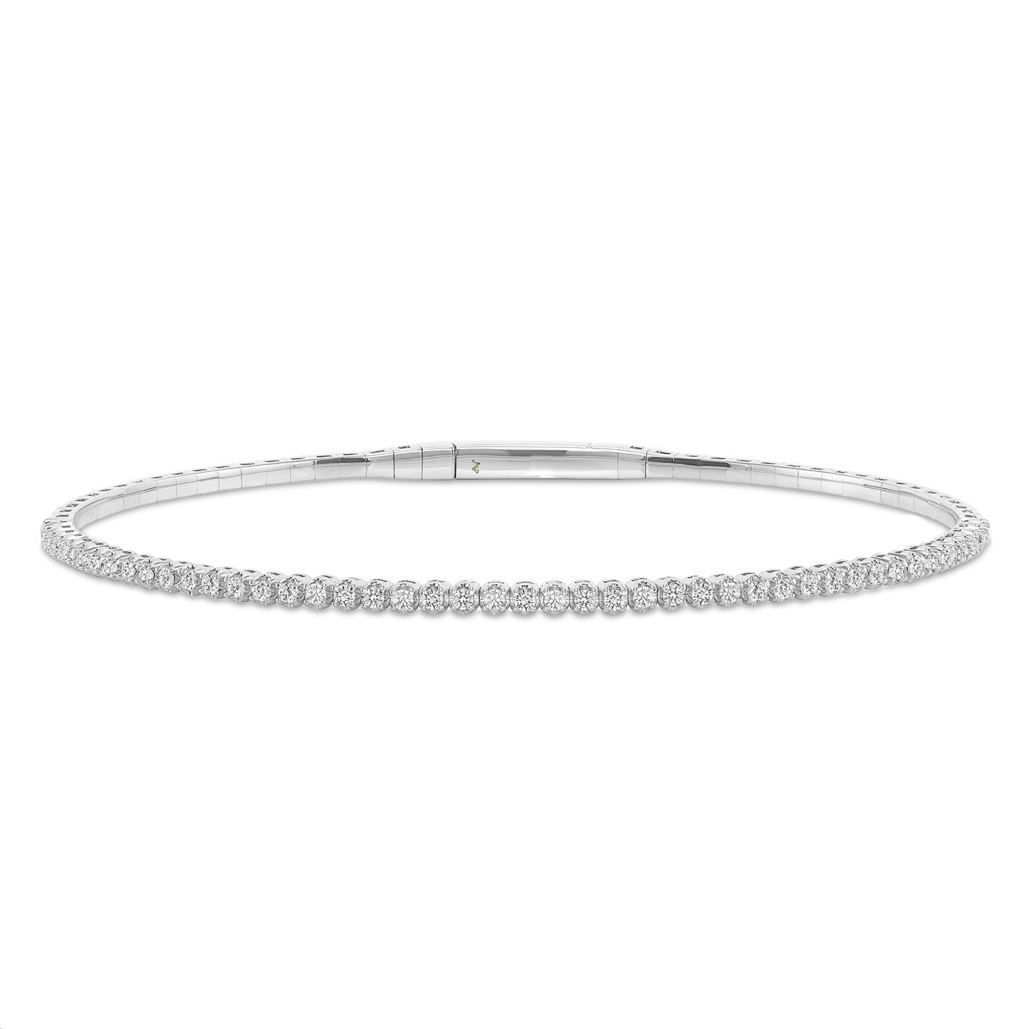 LADIES HALF FLEXIBLE BANGLE 1.00CT ROUND/RUBY DIAMOND 14K WHITE GOLD - Image 1