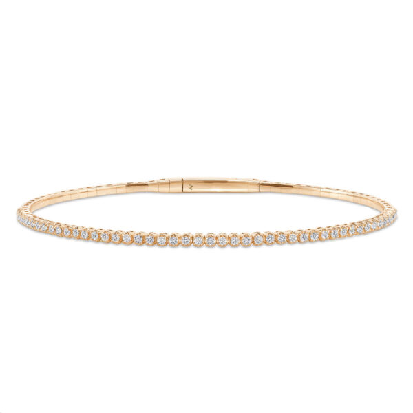 LADIES HALF FLEXIBLE BANGLE 1.00CT ROUND/RUBY DIAMOND 14K YELLOW GOLD