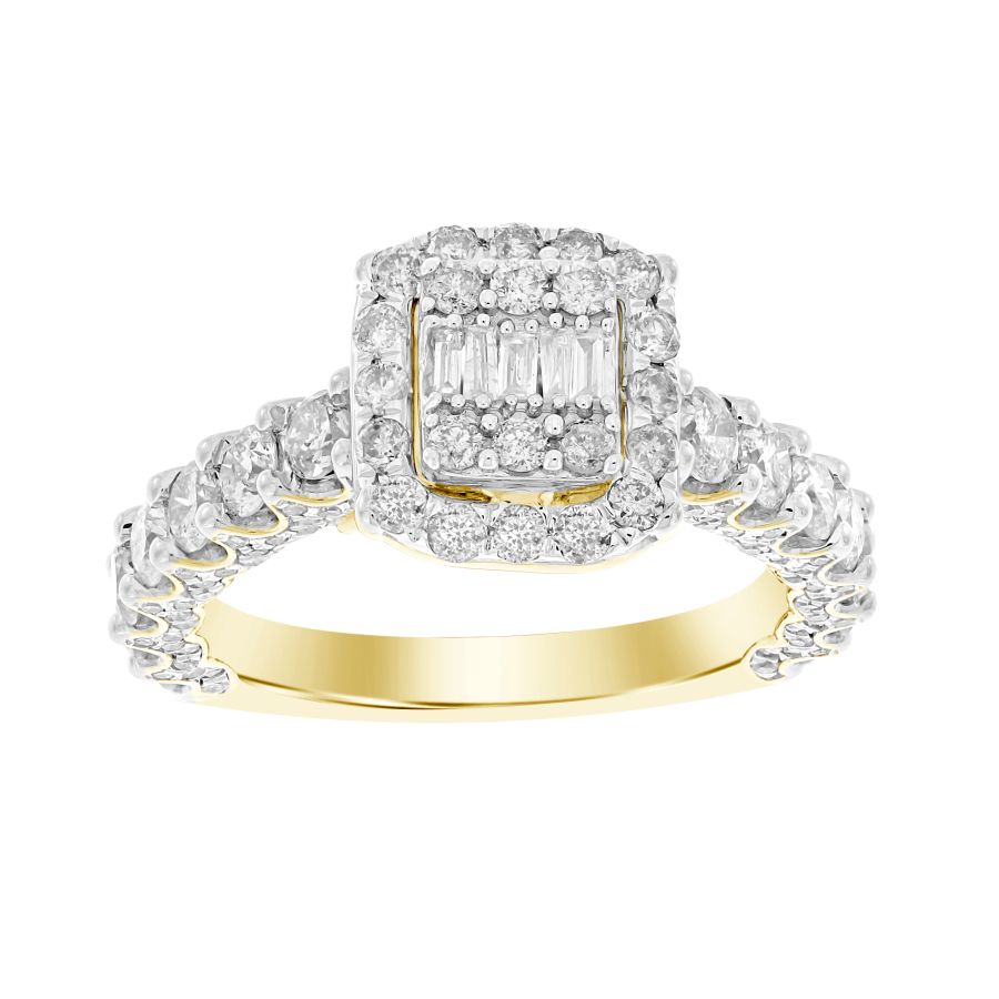 LADIES RING 2.00CT ROUND/BAGUETTE DIAMOND 14K YELLOW GOLD - Image 1