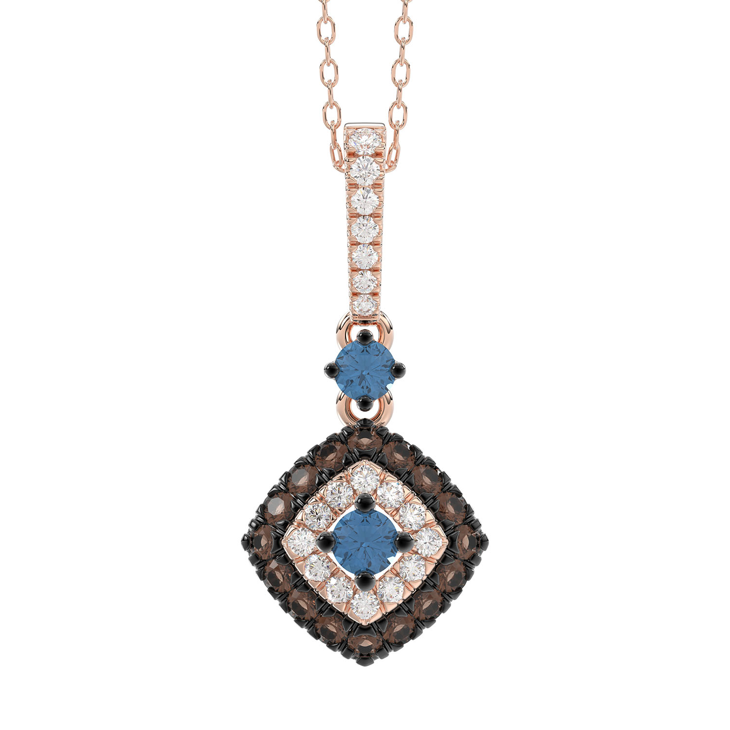 LADIES PENDANT WITH CHAIN 0.55CT ROUND/BLUE/DARK BROWN 14K ROSE GOLD (SI QUALITY) - Image 1