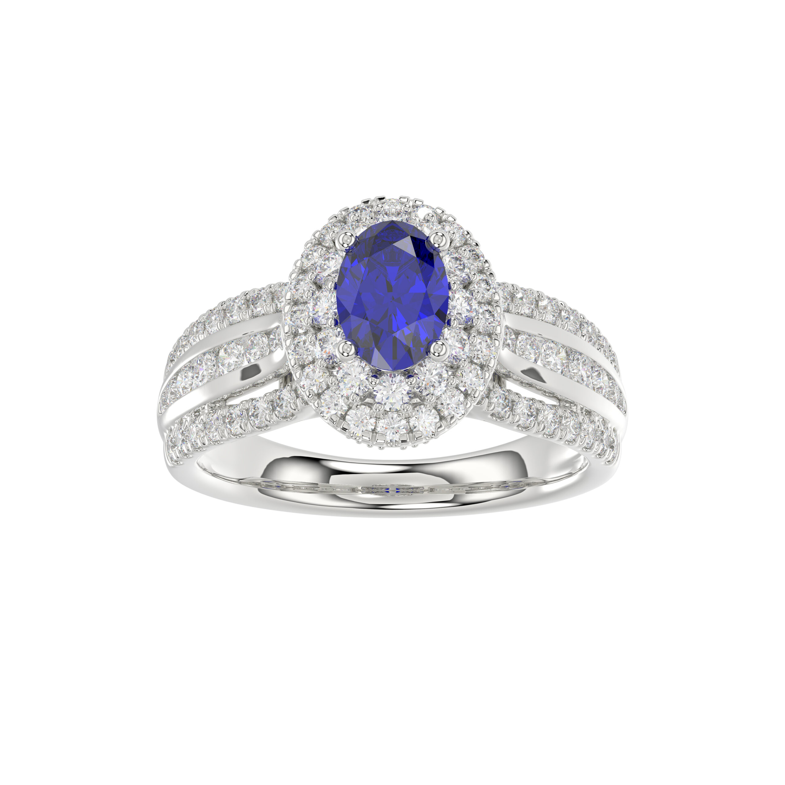LADIES RING 1.65CT ROUND/BLUE SAPPHIRE OVAL DIAMOND 14K WHITE GOLD (CENTER STONE 0.94CT BLUE SAPPHIRE OVAL DIAMOND) - Image 1