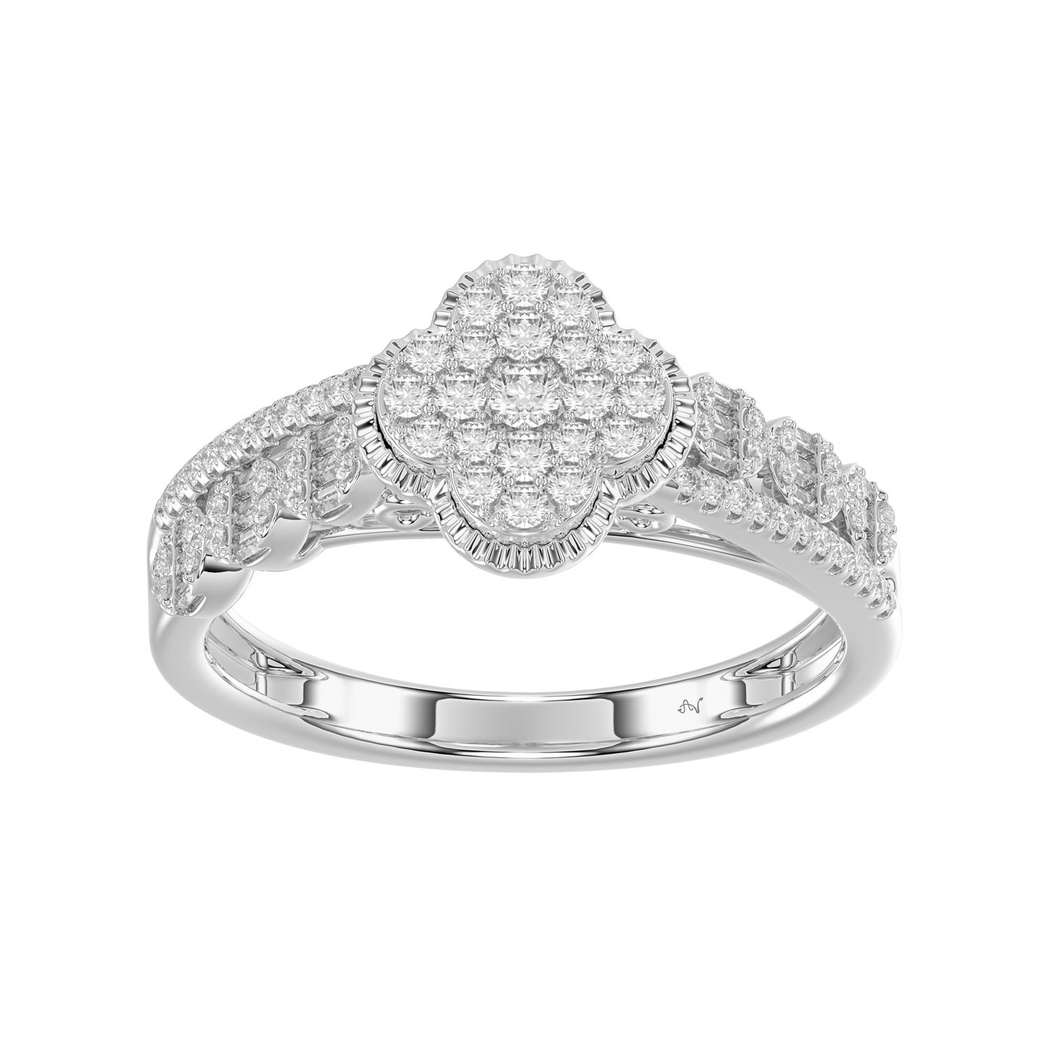 LADIES RING 0.33CT ROUND/BAGUETTE DIAMOND 10K WHITE GOLD - Image 1