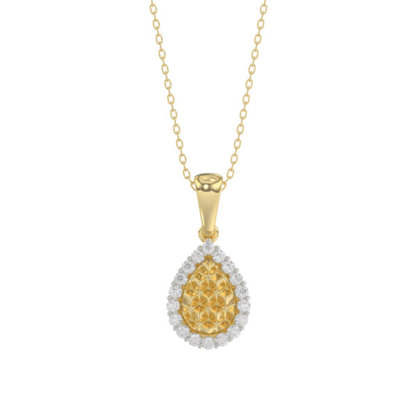 Elegant 10K Yellow Gold Ladies Teardrop Nugget Pendant Featuring A Cluster Of 0.20 Ct Round Diamonds. Includes Chain