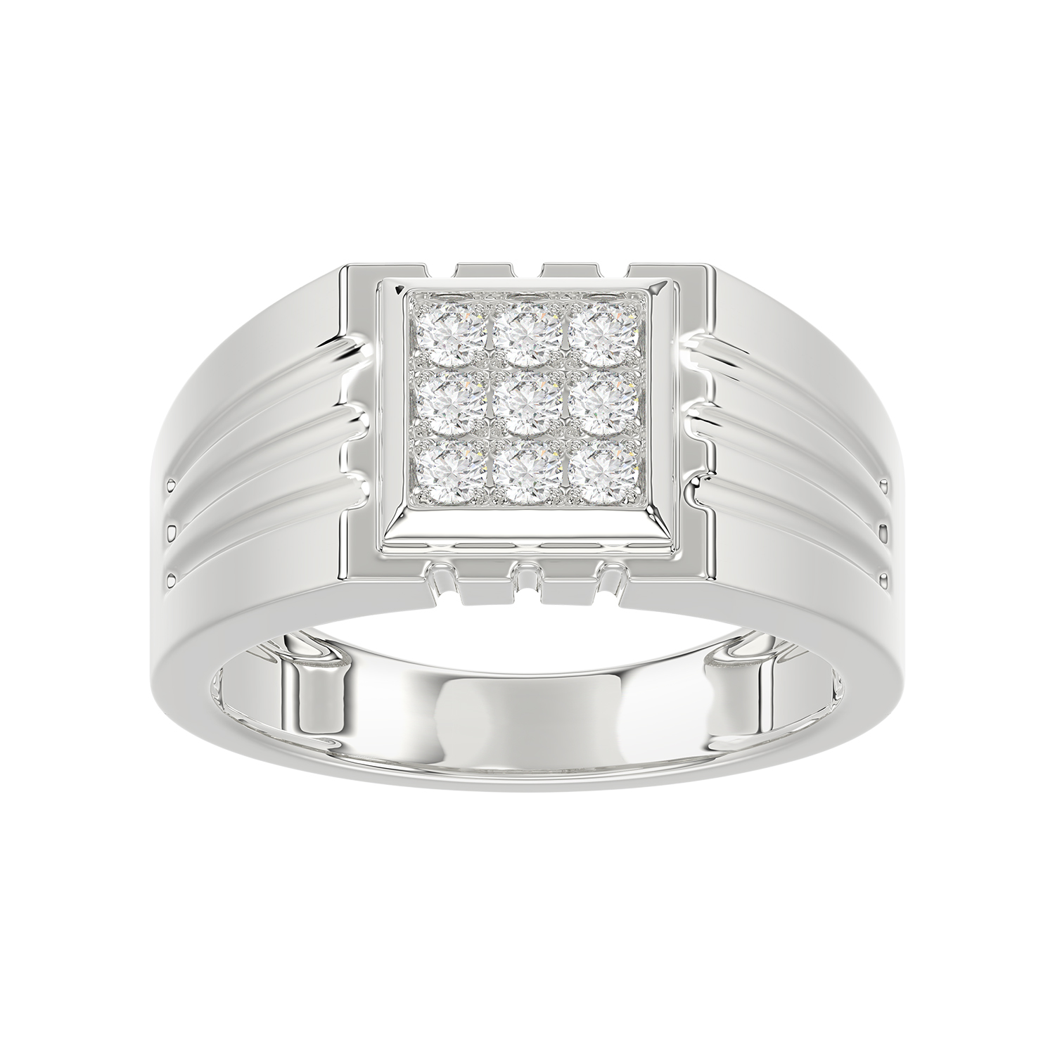 Sterling Silver Diamond Ring For Men 0.35Ct Round Cut Square Cluster Mens Ring Fine Jewelry Gift For Him - Image 1