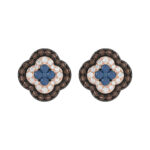 14K Rose Gold 1.00Ct Fancy Color Diamond Earrings Round Blue And Dark Brown Diamond Ladies Jewelry