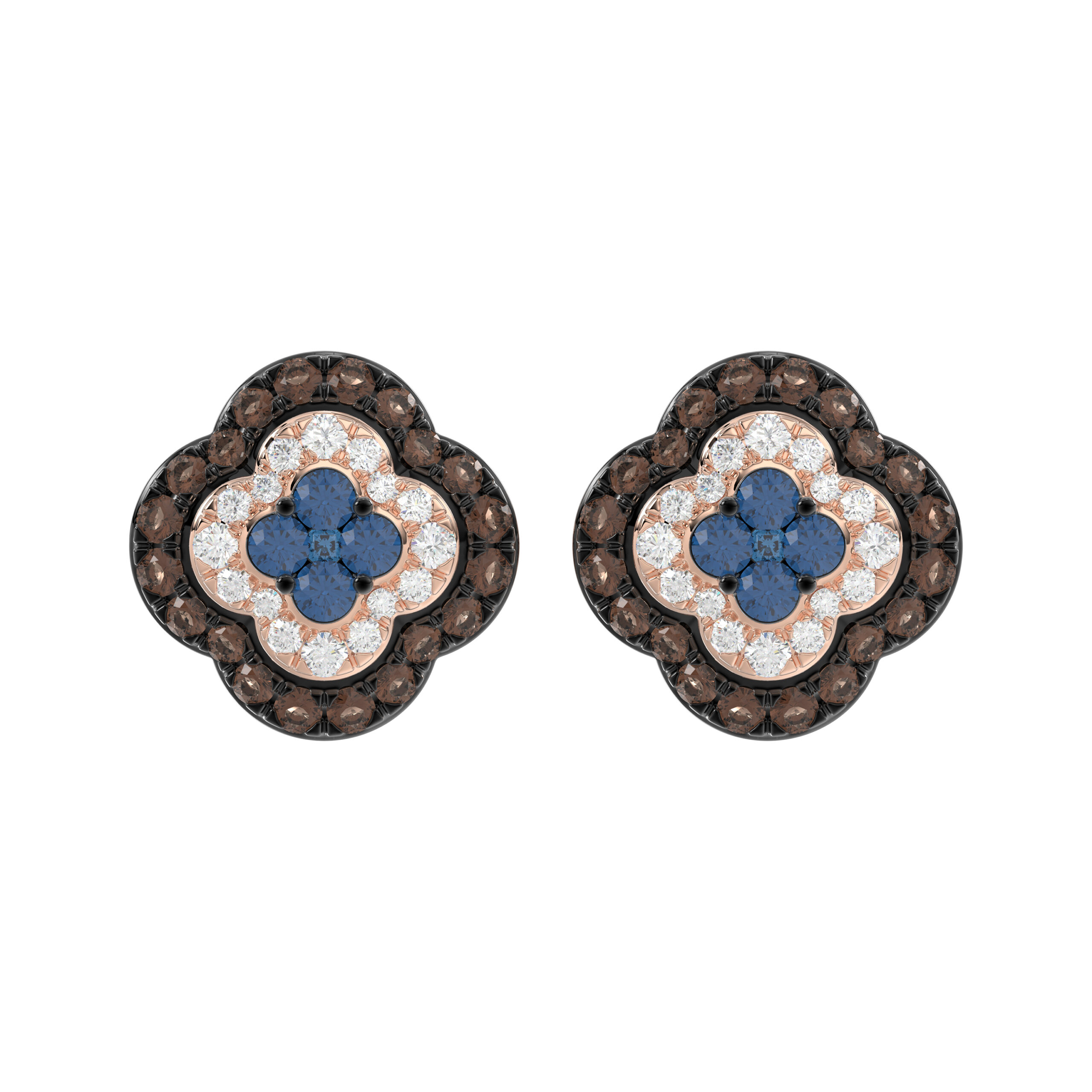 14K Rose Gold 1.00Ct Fancy Color Diamond Earrings Round Blue And Dark Brown Diamond Ladies Jewelry - Image 1