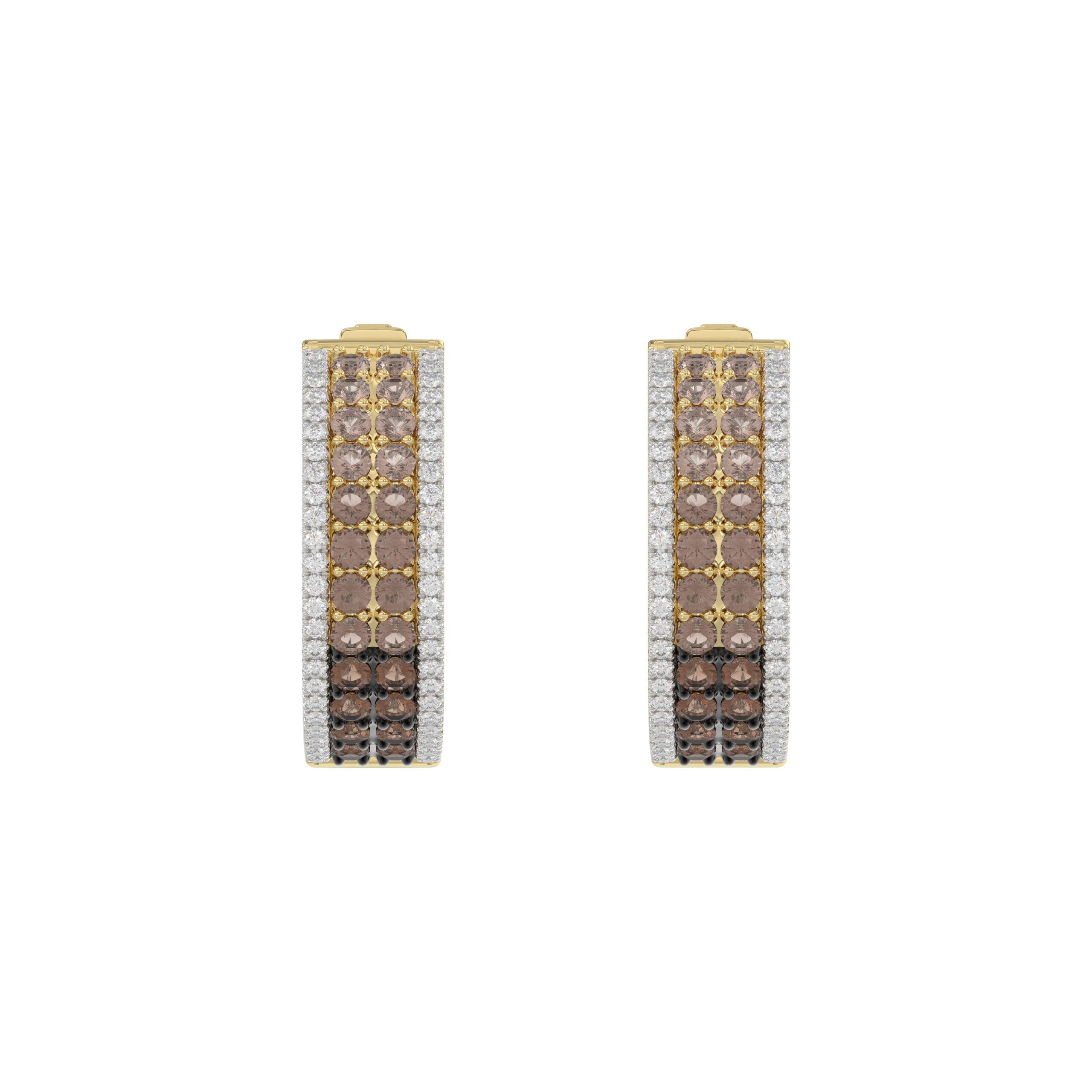 LADIES HOOPS EARRING 1.50CT ROUND/ROUND DARK BROWN DIAMOND 14K YELLOW GOLD - Image 1