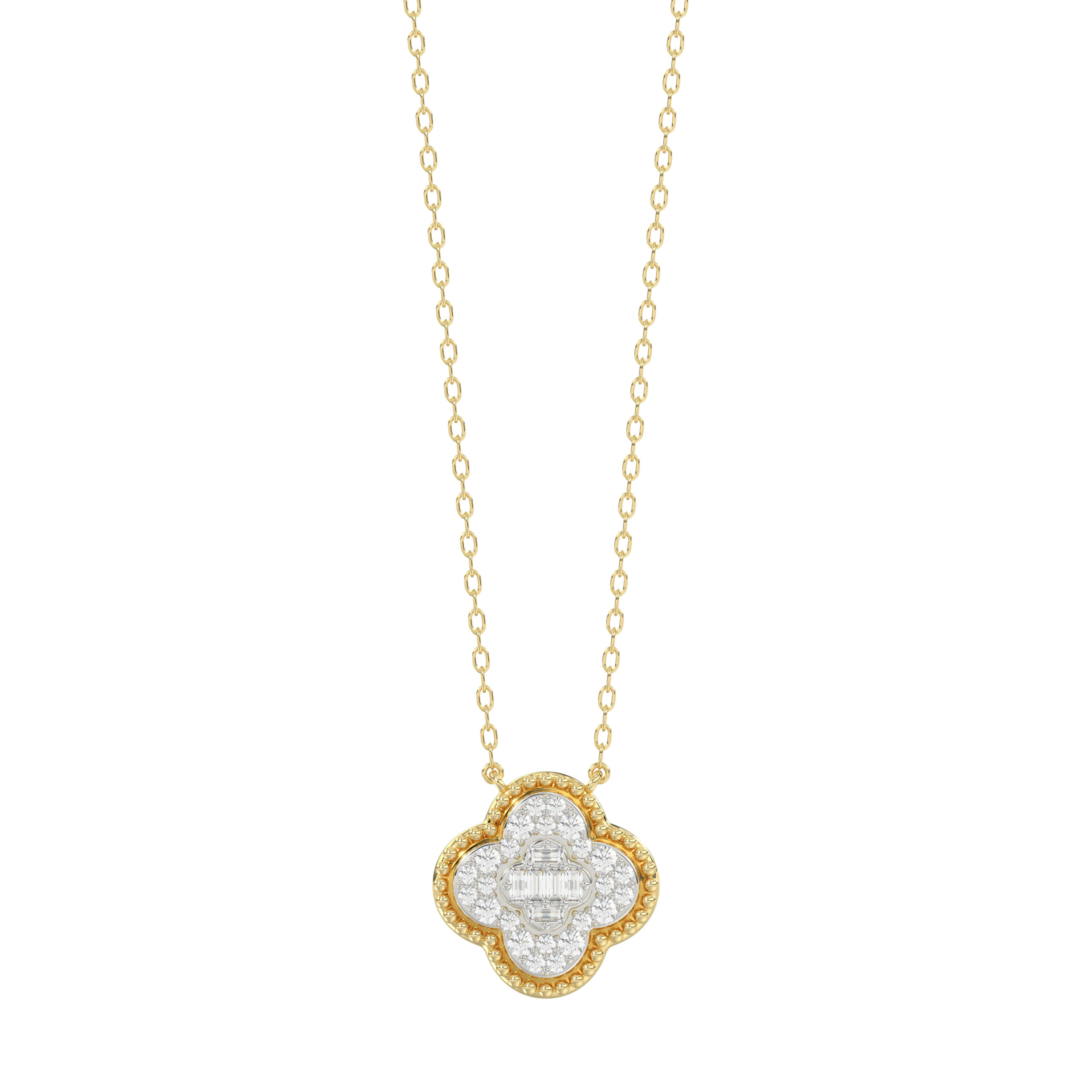 LADIES PENDANT 0.25CT ROUND/BAGUETTE DIAMOND 10K YELLOW GOLD - Image 1