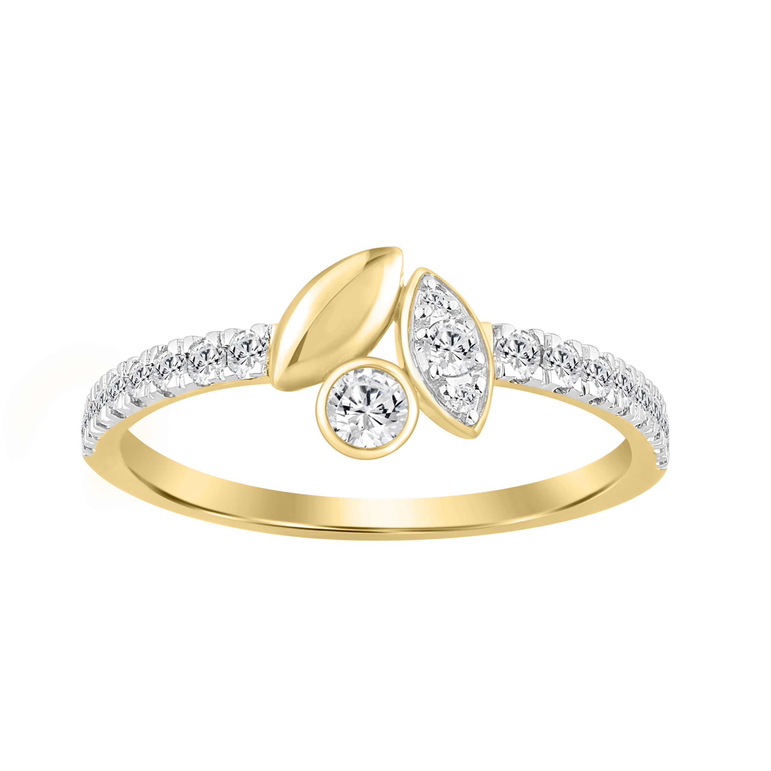 Elegance Ladies Round Diamond Cluster Fashion Ring In 10K Yellow Gold � Marquise Design - Image 1