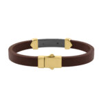 Men�S Sterling Silver Yellow  Bracelet With Brown Leather Strap And Central Black Accent � 0.25Ct - Image 2