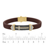 Men�S Sterling Silver Yellow  Bracelet With Brown Leather Strap And Central Black Accent � 0.25Ct - Image 3