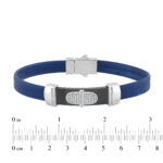 0.25 Ct Round Diamond Men�S Bracelet � Sterling Silver White With Rubber Strap (Blue/Black) - Image 3