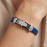 0.25 Ct Round Diamond Men�S Bracelet � Sterling Silver White With Rubber Strap (Blue/Black) - Image 4