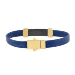 0.25 Ct Round Diamond Men�S Bracelet Yellow Gold  With Rubber Strap (Blue/Black) - Image 2