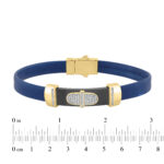 0.25 Ct Round Diamond Men�S Bracelet Yellow Gold  With Rubber Strap (Blue/Black) - Image 3