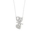 Stylish 10K White Gold 0.15Ct Ladies Necklace Featuring Intertwined Double Hearts And Diamond Accents. A Delicate And Elegant Fine Jewelry - Image 3