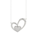 Elegant 10K White Gold Fashion Pendant Featuring A Double Heart Design With 0.15 Ct Round Diamonds. A Romantic And Stylish Ladies Jewelry