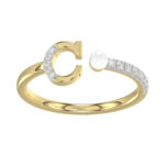 Women�S 10K Yellow Gold Letter �C� Diamond & Pearl Ring 0.10Ct Round Diamond Fine Jewelry
