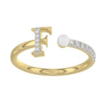 Women�S 10K Yellow Gold Letter �F� Diamond & Pearl Ring 0.10Ct Round Diamond Fine Jewelry