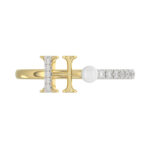 Women�S 10K Yellow Gold Letter �H� Diamond & Pearl Ring 0.10Ct Round Diamond Fine Jewelry - Image 5