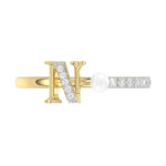 Women�S 10K Yellow Gold Letter �N� Diamond & Pearl Ring 0.10Ct Round Diamond Fine Jewelry - Image 5
