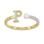Women�S 10K Yellow Gold Letter �P� Diamond & Pearl Ring 0.10Ct Round Diamond Fine Jewelry