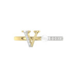 Women�S 10K Yellow Gold Letter �V� Diamond & Pearl Ring 0.10Ct Round Diamond Fine Jewelry - Image 5