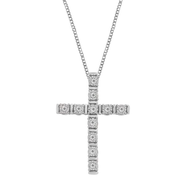 LADIES PENDANT WITH CHAIN 0.10CT ROUND DIAMOND 10K WHITE GOLD