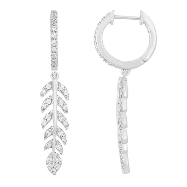 LADIES HOOP EARRINGS 0.50CT ROUND DIAMOND 10K WHITE GOLD