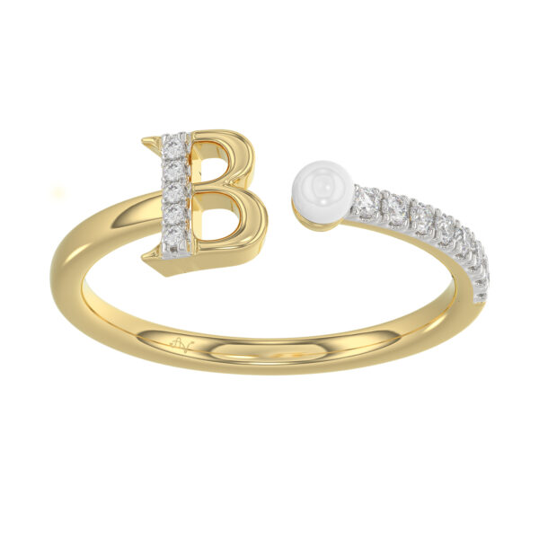 Women�S 10K Yellow Gold Letter �B� Diamond & Pearl Ring 0.10Ct Round Diamond Fine Jewelry