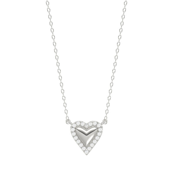 Round Diamond Heart Necklace, 0.10Ct Sterling Silver  Love Necklace, Minimal Heart Charm Pendant For Your Loved One, Girlfriend Gift