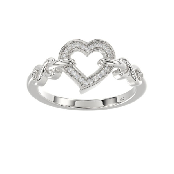 Ladies Sterling Silver 0.05Ct Round Diamond Heart Design Fashion Ring Stylish Ladies Jewelry Ring