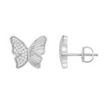 Sterling Silver Round Diamond Butterfly Stud Earrings For Women  0.16 Ct Round Cut Elegant Ladies Earrings - Image 2