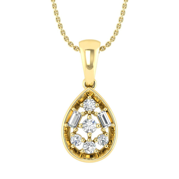 LADIES PENDANT WITH CHAIN 0.20CT ROUND/BAGUETTE DIAMOND 10K YELLOW GOLD