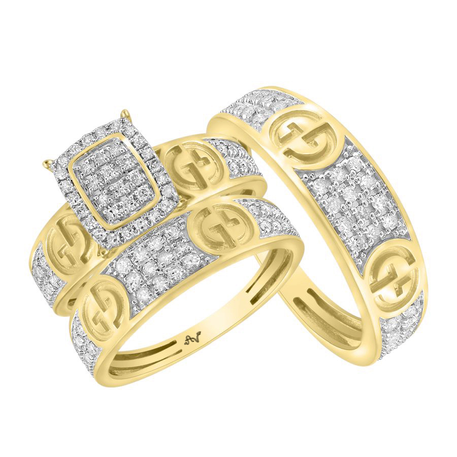 LADIES TRIO SET 0.75CT ROUND DIAMOND 10K YELLOW GOLD - Image 1