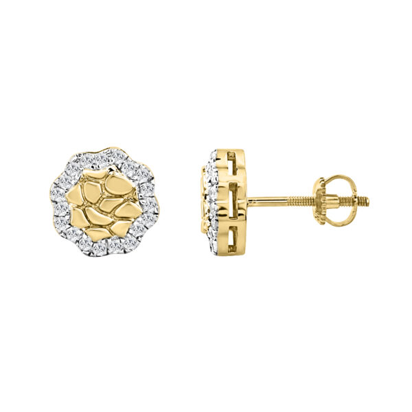 �Shiny Ladies Halo Fashion Earrings 0.33Ct Round Diamond 10K Yellow Gold Elegant Gold Diamond Jewelry For Women
