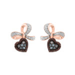 Elegant 0.50Ct Blue & Dark Brown Round Diamond Heart Shape Fashion Earring For Women In Rose Gold