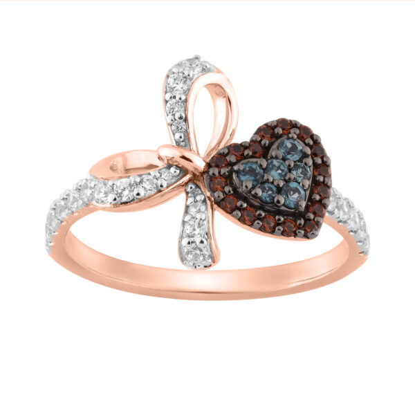 Women�S 14K Rose Gold Round Diamond Ring  0.50Ct Blue & Dark Brown With Heart-Shaped Cluster