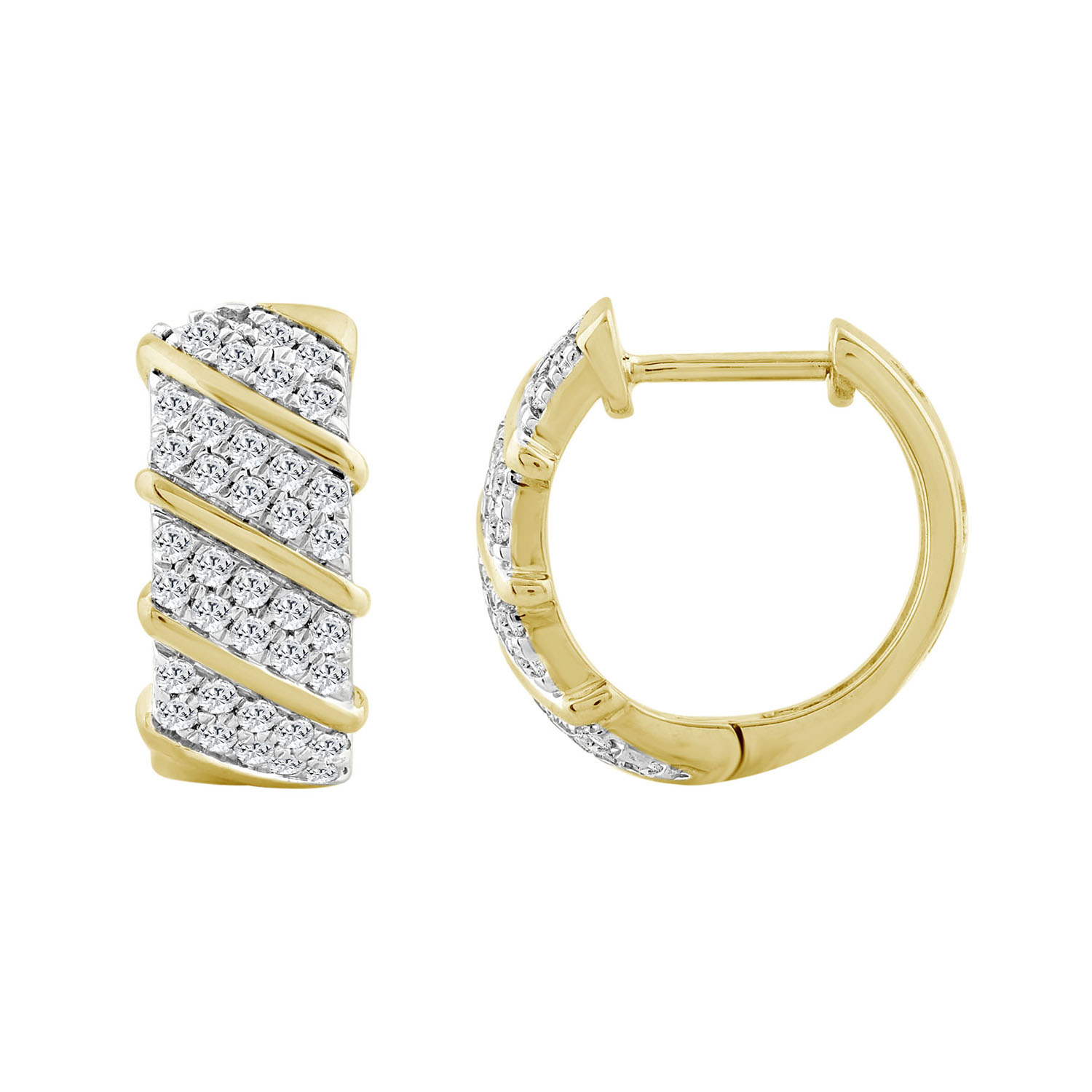 LADIES HOOPS EARRINGS 0.50CT ROUND DIAMOND 10K YELLOW GOLD - Image 1