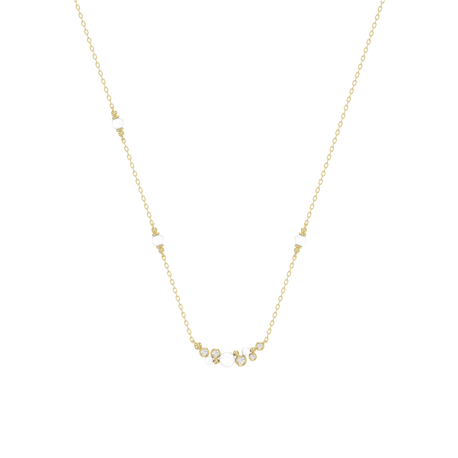 LADIES NECKLACE 0.16CT ROUND/PEARL DIAMOND 14K YELLOW GOLD - Image 1